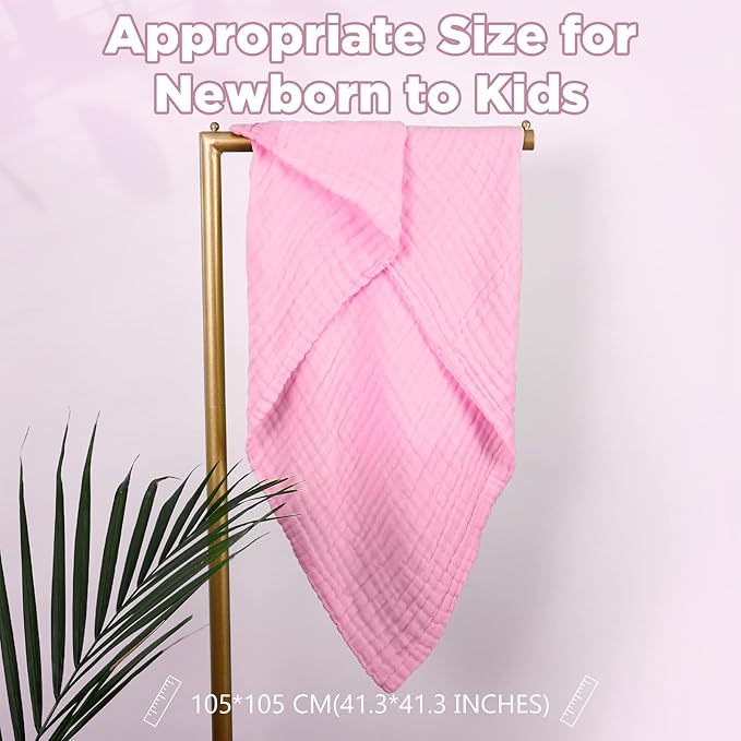 MUKIN Baby Bath Towels, Super Soft Cotton Receiving Blanket for Baby's Delicate Skin,2Pack Swaddle Blanket for Newborns Toddlers Boy Girl,Baby Registry as Shower (White+Pink)