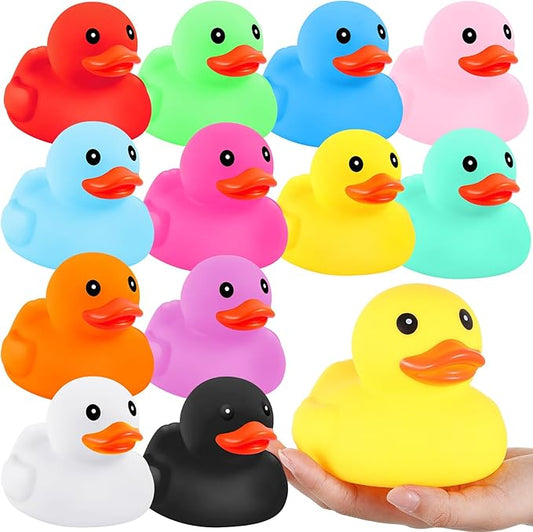 Lenwen 12 Pcs 5 Inch Rubber Ducks No Hole Waterproof Multicolor Large Duck Bath Toy with Sealed Plug Without Hole Bathtub Floating Bath Duck for Birthday Party Decoration Gift Swimming Pool
