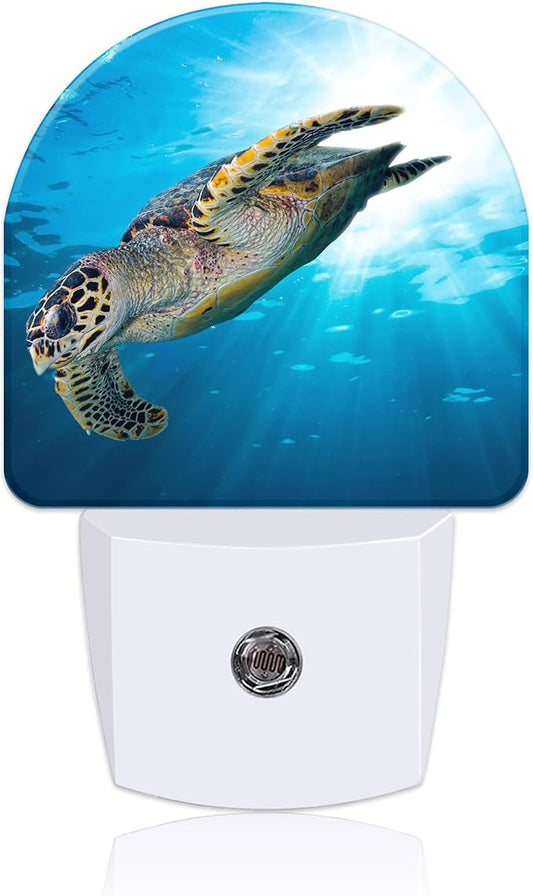 Deep Sea Turtle Night Light for Kids, LED Night Light Plug into Wall with Dusk to Dawn Sensor for Girls Boys Women Men Room Decor, Hallway, Kitchen, Bathroom, Nursery, Stairs
