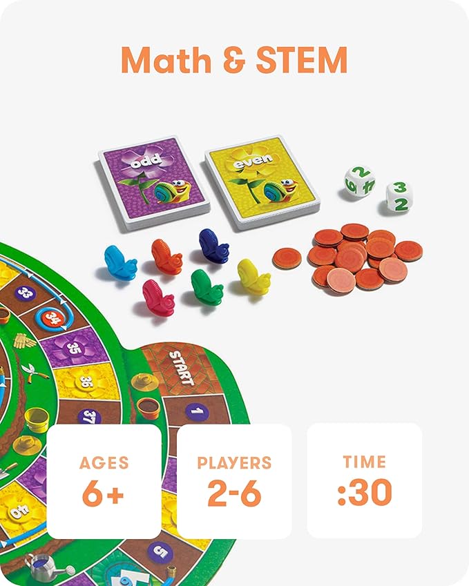 SimplyFun Whirly’s World - Educational Board Game for Kids - Math Game to Teach Concept of Even & Odds - 2-6 Players, Ages 6 & Up