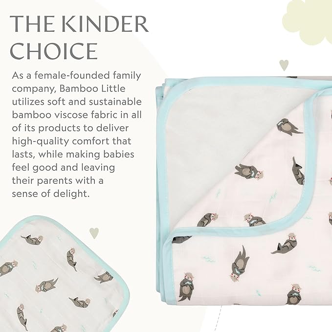 Bamboo Viscose Baby Hooded Towel & Washcloth Set for Babies and Toddlers, Soft & Absorbent, 70% Viscose from Bamboo, 30% Cotton Muslin - Imported (Otter)