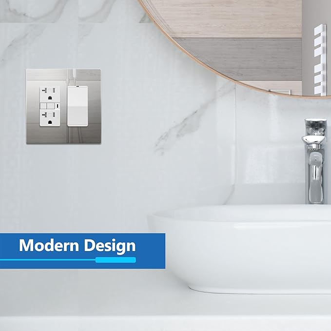 LIDER Double Decorator Wall Plate, Impact Resistant, Mirrored Acrylic, Plexiglass, Reflective Finish, Modern Upgrade, Screwless Light Switch/Outlet Cover Mid-Size 2-Gang 4.88" x 4.92 Silver