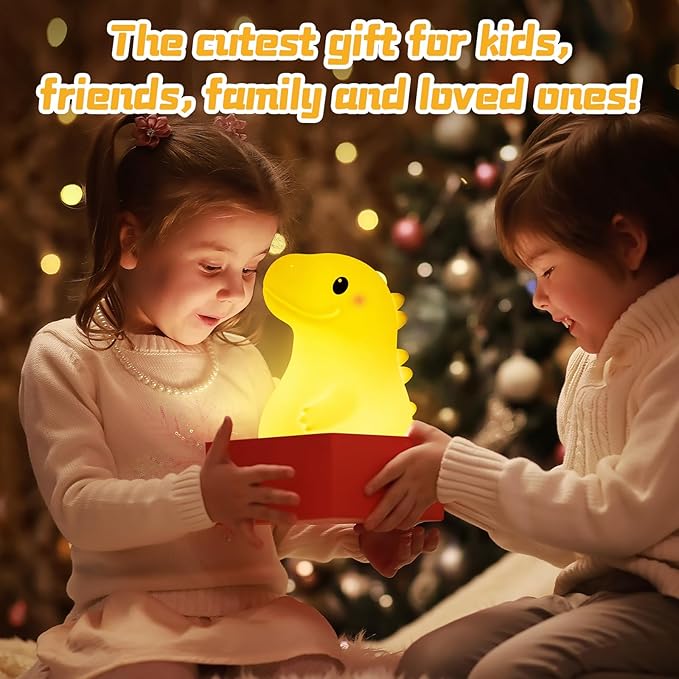 Mewaii Big Dinosaur Night Light for Kids, 7.8 in & 18 Funny Sounds Squishy Silicone Dinosaur Lamp with 3-Level Brightness, Rechargeable LED Cute Dino Nightlight for Boys Baby Nursery Gift&Room Decor