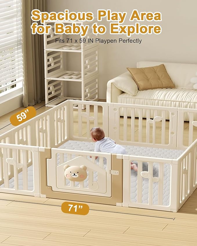 Premium Foam Baby Play Mat 71" x 59" with Removable Cover, Extra Extra Thick Padding Playpen Mat, Non-Slip Floor Mat, Stylish & Easy to Clean for Crawling Baby, Infants & Toddlers, Grey