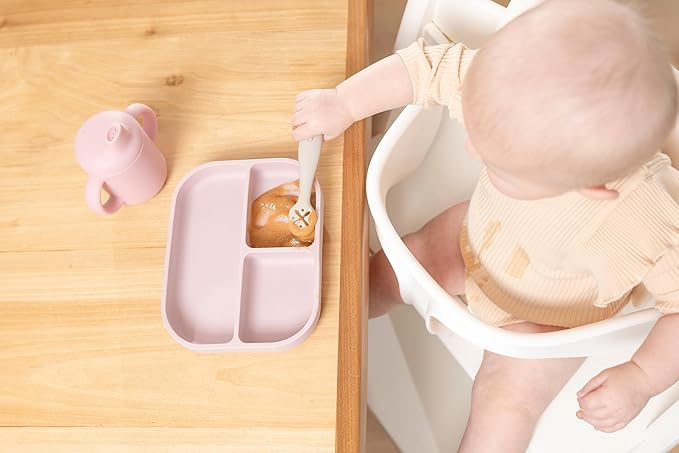 Bella Tunno Little Bites Bundle Baby Feeding Set with 1 Bowl, 1 Plate, 3 Utensils, 1 Cup, 2 Lids; Baby Led Weaning Supplies; 100% Food-Grade Silicone (Magic Meadow)