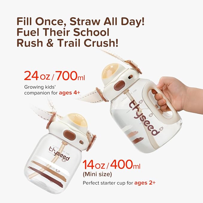 thyseed Toddler Water Bottle with Straw Cups Spill Proof School Kids Sports No Spill Children Leak Proof Travel Drinking Cup Dishwasher Safe BPA Free 2+ Year Old Boy Girl Child 14oz/400mL 1 PCS