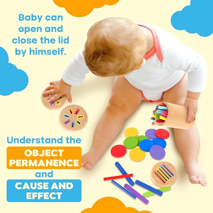 Wooden Montessori Baby Toddler Toys: 3 in 1Learning Fine Motor Skills Juguetes, Educational Color Sorting Fidget Sensory Toys for Toddlers 1-3, Object Permanence Cause and Effect Boys Girls Gifts