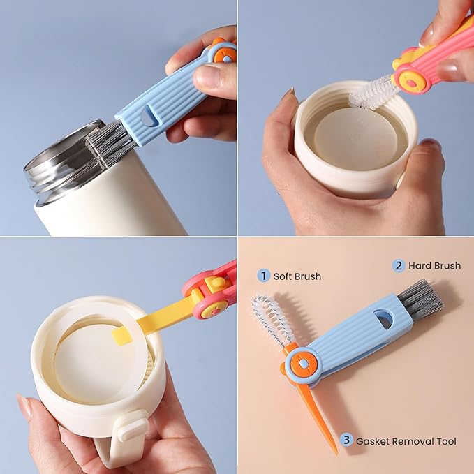 4-in-1 Baby Bottle Brush Set, Bottle Brush for Baby, Bottle Cleaner Brush Set, Including Nylon Bottle Brush, Bottle Cap Brush, Straw Brush, Nipple Brush, BPA-Free (Blue)