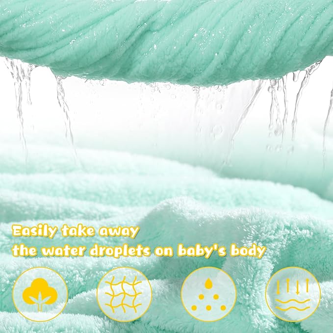 Hooded Baby Towels, 2-Pack Thick Absorbent Large 50"x 32" Baby Towels with Hood Aniaml for Children,Shower,Beach, Green & Orange Set