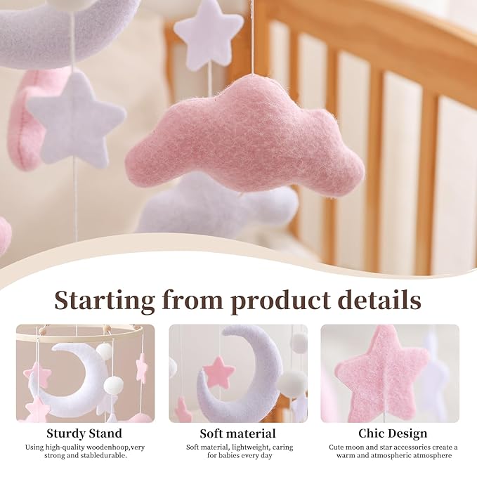 GOODMOM Sky Baby Mobile Dreamy Mobile for Baby Crib Handmade Felt Clouds and Moon Nursery Decor Gender-Neutral Crib and Ceiling Mobile in Twilight Theme for Newborns