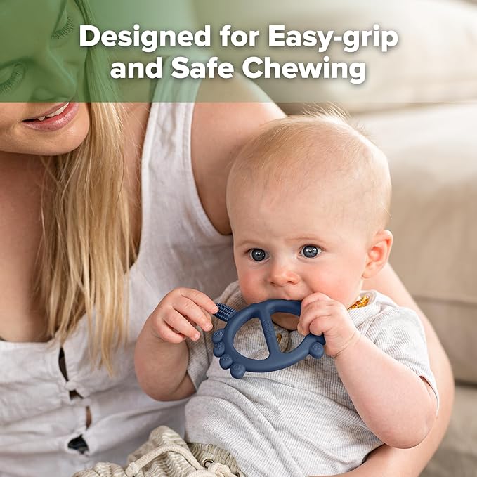 Haakaa Silicone Crab Baby Teether,Teething Toys,360°Baby Toothbrush Head for Infant Self-Brushing Training,Food-Grade Silicone,Steel Blue