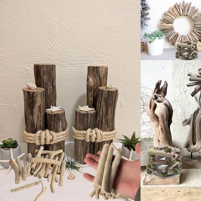 BYHER Driftwood for Crafts, 4.7 Inch Long 0.4-0.8 Inch in Diameter Driftwood Sticks for DIY Crafts Photo Props School Projects, Beach Wood Crafts Decor (20Pcs)