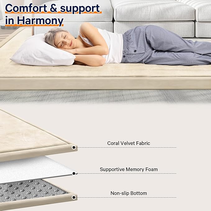 Baby Play Mat for Floor Tummy Time Mat Nursery Muscle Area Rug Playroom Rug Tatami 47"*47" Memory Foam 1.3" Thick Crawling For Babies,Toddlers, Infants, Kids,Floor(Beige)