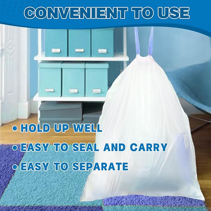 2 Gallon Trash Bags Drawstring 0.96 Mil - 120 Count Small Garbage Bags Unscented,White Mini Trash Can Liners Strong Little Waste Basket Bags 7.5 Liter for Home Bathroom Office Car