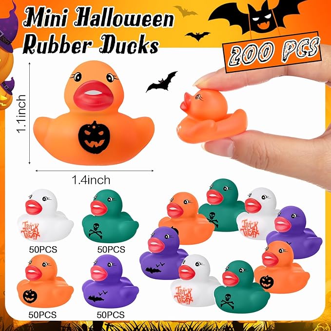 120 Pcs Halloween Rubber Ducks Assorted Rubber Duckies Bulk Mini Pool Bath Duck Cute Small Tiny Fun Rubber Ducky Bath Ducks Toy for Party Favors Classroom Exchange Gifts