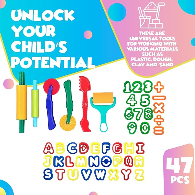 Clay and Play Dough Tools Six Piece Set - Ages 3 & Up DIMROM (47pcs)