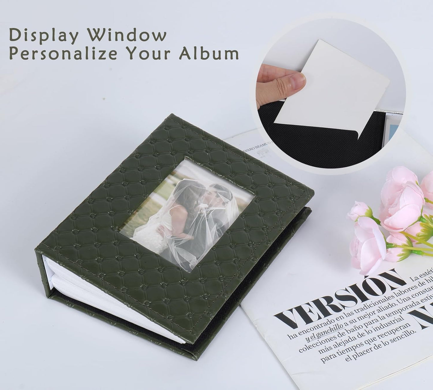 RECUTMS Photo Album 4x6 100 Pockets Photos, Button Grain PU Leather Photo Books Small Picture Album for Baby Family Wedding Christmas Photo Albums Holds 100 Vertical Photos(Dark Green)