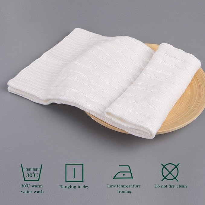 NTBAY 100% Pure Cotton Cable Knit Toddler Blanket, Super Soft Warm Breathable 30x40 Baby Blanket for Crib, Stroller, Nursery, Travel, Newborn, 30x40 Inches, White