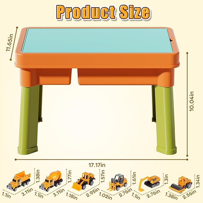 Lehoo Castle Sensory Table with Sensory Sand, Sensory Bin with Lid & 2.6lbs Play Sand, Construction Kit with 6 Alloy Trucks & Castle Molds, Sensory Toys for Toddler Boys and Girls