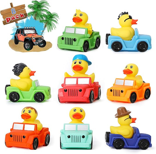 XY-WQ 8 Pack Rubber Duck for Jeeps Ducking - 3" Bulk Floater Duck for Kids - The Shape of a Vehicle - Baby Bath Toy Assortment - Party Favors, Birthdays, Bath Time, and More (8 Varieties)