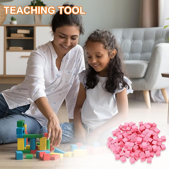 uxcell 300Pcs Wood Blocks for Crafts, 1cm Unfinished Wood Cube Solid Wooden Blank Square Block for DIY Craft Projects Personalized Gifts, Pink