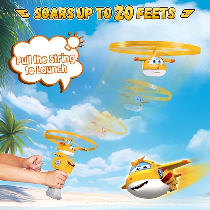 Super Wings Outdoor Toys, Golden Boy Flying Toys for Kids Ages 3-5 4-8, Toddler Outdoor Games Flying Discs, Outside Toys Airplane Launcher Toy for Kids Boys Girls Age 3 4 5 6 7 8 9+