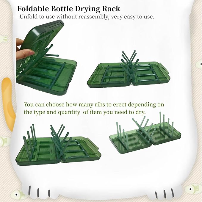 Travel Bottle Drying Rack Space Saving,Foldable Bottle Drying Rack with 16 Ribs,Portable Baby Bottle Drying Rack for Bottles,Breast Pumps and Other Feeding Accessories,Widely Used Daily Basis