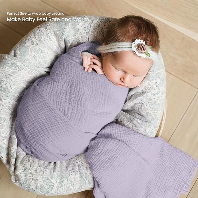 lulumoon Muslin Swaddle Blanket Baby - Cotton Swaddling Blanket Soft Baby Receiving Blankets Neutral 3Pack(Pink+Purple)