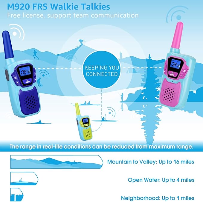 Walkie Talkies for Kids Rechargeable 4 Pack Walkie-Talkies Long Range 4 Miles NOAA FRS 2 Way Radio for Adults Camping Skiing Cruise, Family Adventure Toys for 3-12 Year Old Boys Girls Toddlers