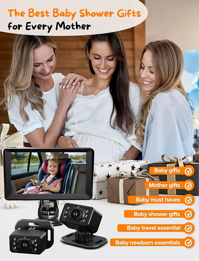 Baby Car Camera for 2 Kids - 7 Inch HD1080P Split Screen Baby Monitor with Dual Backseat Camera 150° Wide View & 360° Rotatable, Night Vision Easy Install, Rear-Facing Baby Car Mirror