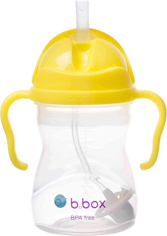 b.box Sippy Cup with Weighted Straw. Drink from any Angle, Leak Proof, Spill Proof, Easy Grip. BPA Free, Dishwasher Safe. For Babies 6m+ to Toddlers (Lemon, 8oz)
