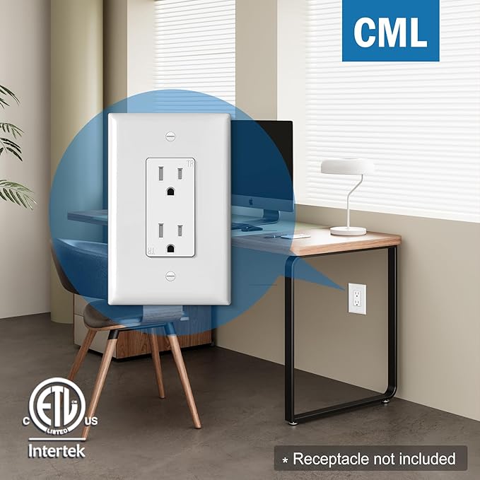CML Jumbo Decorator Wall Plate, 6 Pack Oversized Electrical Outlet Receptacle Covers, 1-Gang White Switch Plates, Over-Size 3.5” x 5.5”, Impact Resistant, ETL Listed