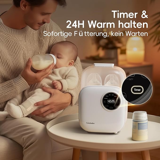Baby Bottle Warmer, Felizbebe 10-in-1 Double Bottle Warmer for Breastmilk or Formula, Breast Milk Warmer for Baby, Accurate Temperature Control, Timer, Sterili-zing, Defrost, Heat Food, Keep Warm