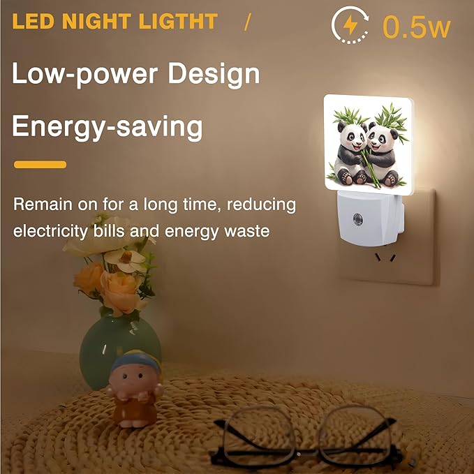 Cute Panda Eating bamboos Night Light, Plug-in Nightlight with Dusk to Dawn Auto Sensor for Home Bedroom Hallway Kitchen 0.5W Sleep Friendly Led Lamp for Women Men