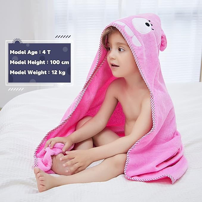 MICHLEY Animal Face Hooded Baby Towel Cotton Bathrobe for Boys Girls 0-6 Year Pink