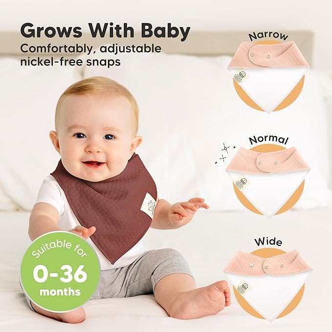 KeaBabies 8-Pack Bandana Bibs for Baby Girls, Boys - Organic Cotton Baby Bibs for Drooling & Teething Newborn, Toddler, Infant 0-36 months, Extra Soft, Absorbent Cloth with Snaps (Moor/Quin)