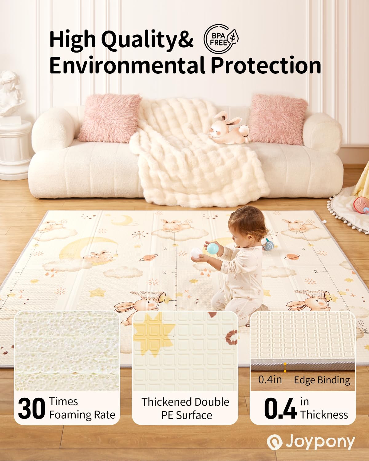 Baby Play Mat 71x59 Inches, Foldable Play Mats for Babies and Toddlers, Waterproof & Anti-Slip Portable Baby Floor Mat for Tummy Time, Baby Mat for Floor with Travel Bag for Indoor Outdoor