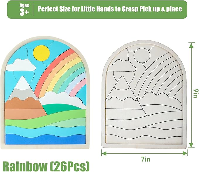 Jigsaw for Baby Boys, Wooden Puzzles for Toddlers 3-5, Boys Girls Birthday Gift for Kids Ages 4-6, Toddler Puzzles Montessori Toys for 3 Year Old, Great Gifts for 3+ Year Olds (Rainbow)