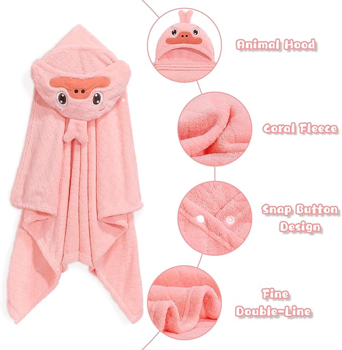 Toddler Bath Towels Age 1-2, Soft Absorbent Animal Hooded Towel for Kids Girls, 2 Pack 50" x 32" Large Thick Baby Towels with Hood, White Panda & Pink Duck Set