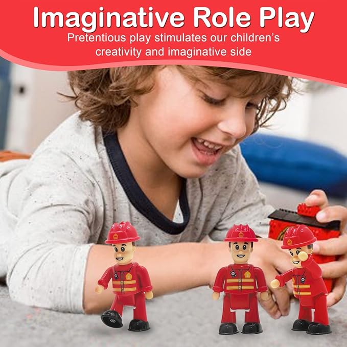 FUNERICA Toy Figures & Playsets - Fireman Action Figures for Kids - Firefighter Figurines - Little People Figures for Play, Fire Trucks, Fire Station Playsets - Mini People Community Helpers (4-Pack)