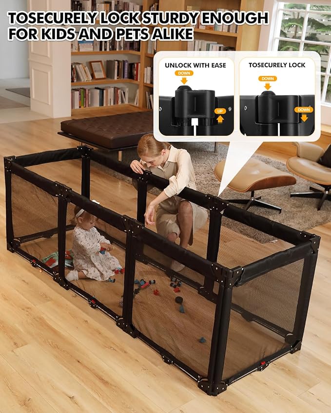 Extra Wide Baby Gate Playpen with Heat-Resistant Mesh,8 Panel Foldable Baby Fence,Indoor/Outdoor Safety Barrier,Dog Playpen & Fireplace Gate