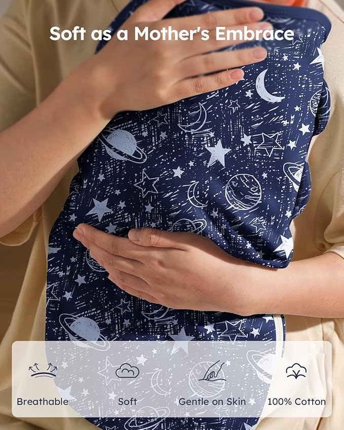 Baby Swaddles for Newborns with Zipper, 100% Cotton Newborn Swaddle Sack, 3 Pack Baby Swaddles 3-6 Months Swaddle Sleep Sack for Newborn Baby Boy Girl Blue Planet