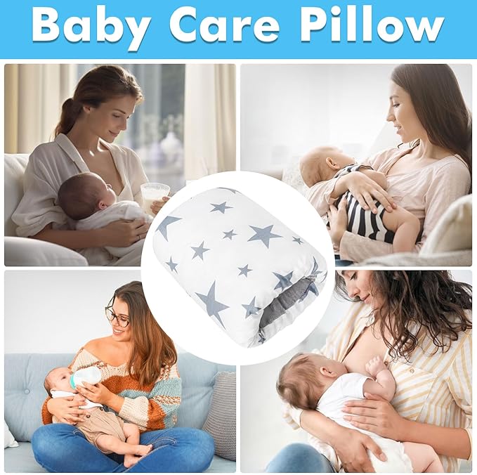 Nursing Arm Pillows for Breastfeeding,Baby Feeding Arm Pillow Portable and Washable for Travel, Soft Cotton Ergonomic Bottle Nursing Essentials（White Star）