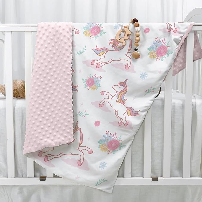 SANDJEST Unicorn Kid Blankets for Girls 30 x 40 - Throw Minky Blanket with Double Layer Dotted Backing - Gifts for Birthday