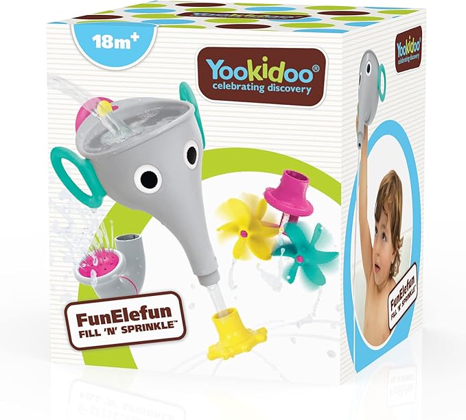 Yookidoo Elephant Trunk Funnel Baby Bath Toy - FunEleFun Fill ‘N’ Sprinkle - Fun and Imaginative Play with 3 Interchangeable Trunk Accessories for Ages 18m+ (Grey)