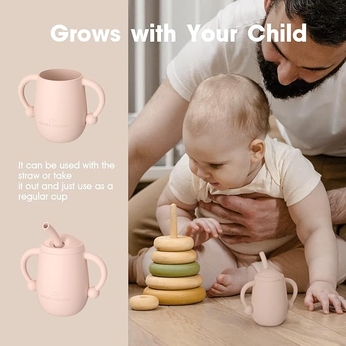 Cuddle Campus Pack of 2 Silicone Baby Training Cup, Shatterproof Toddler Sippy Cups with Straw, Open Cup for Baby, 6+ Months 4 Oz