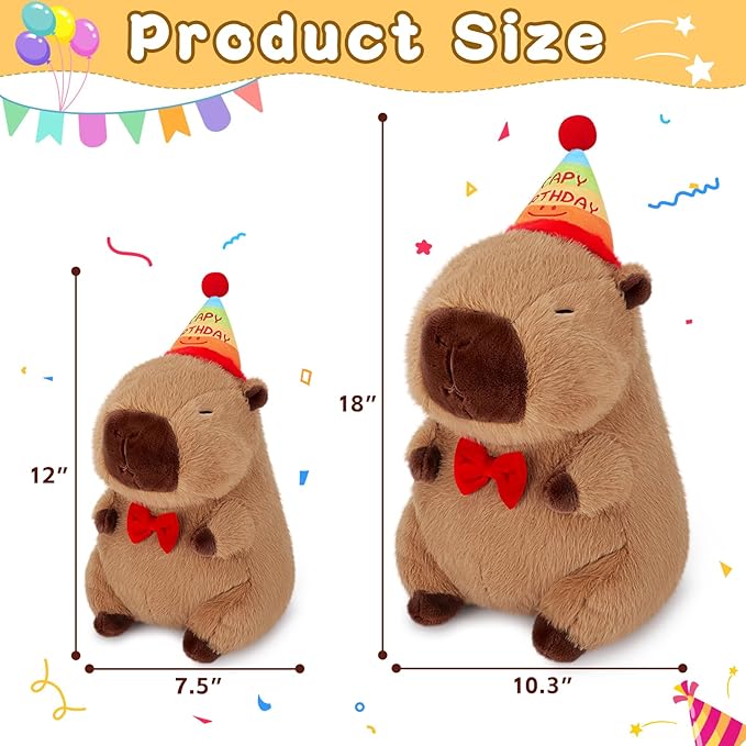 Achwishap Capybara Plush,Cute Plushies Capybara Stuffed Animal,Capybaras Plush Toys,Kawaii Plushie Stuffed Toy with Birthday Hat Plushie Gift for Kids Adults Birthday(Capybara with Birthdays Hat,18”)
