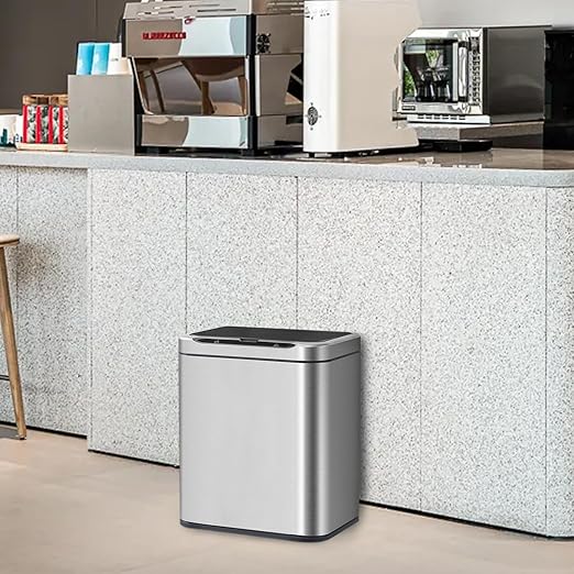 ELPHECO Stainless Steel Office Trash Can Motion Sensor Garbage Can Touchless Smart Trash Can Automatic Waste Bin for Kitchen, Office, Bathroom (Silver, 3.5 Gallons)