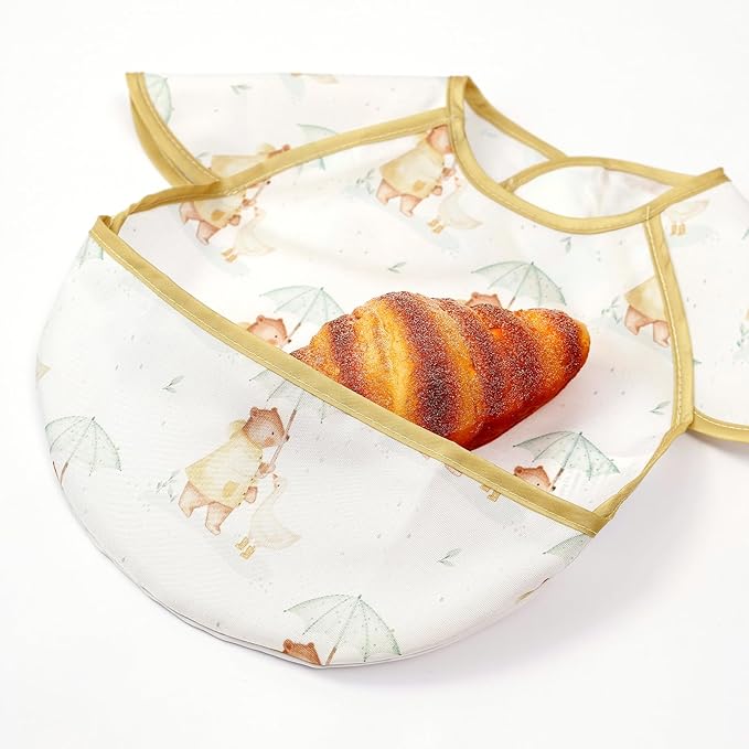 Feeding Bibs for Baby,3 Pack-Waterproof & Easy Clean Feeding Bibs for Toddlers & Infant,Reversible Pockets
