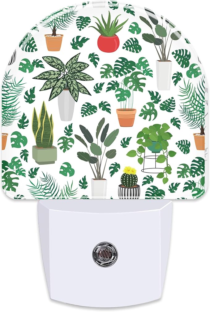 Green Potted Plants Night Light, Home Botanical Floral Leaves Dusk to Dawn Night Light Plug in,0.5w Energy Saving Sleep Friendly Nightlights for Kids Boys Girls Home